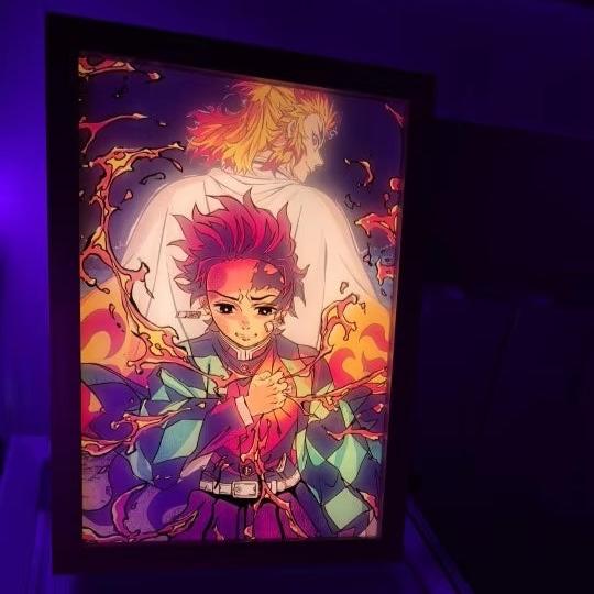 Demon Slayer: Tanjiro & Rengoku - LED Framed Wall Art - Project NuMa -