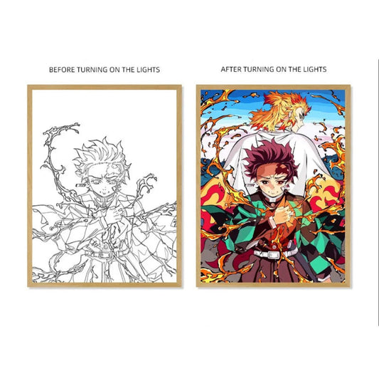 Demon Slayer: Tanjiro & Rengoku - LED Framed Wall Art - Project NuMa -