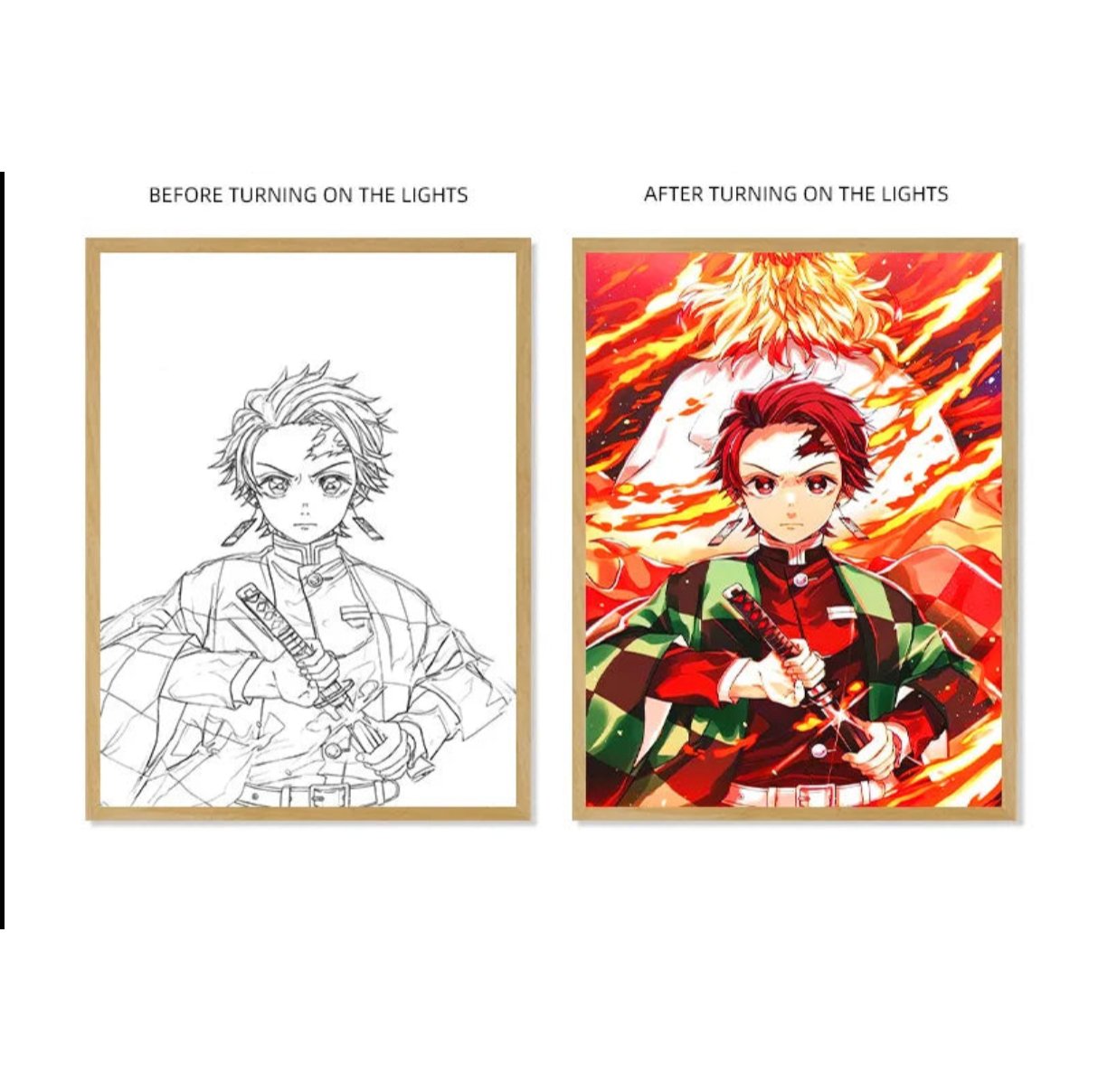 Demon Slayer: Tanjiro & Rengoku - LED Framed Wall Art - Project NuMa -