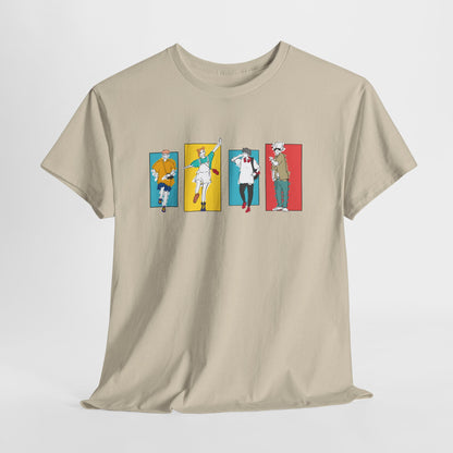 Retro Dancer Graphic Tee — Color Block Pop Art Dance Silhouettes