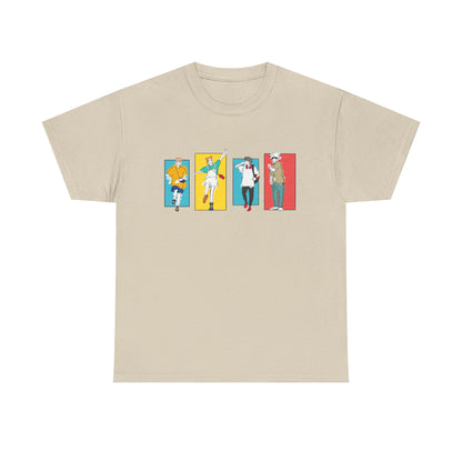 Retro Dancer Graphic Tee — Color Block Pop Art Dance Silhouettes