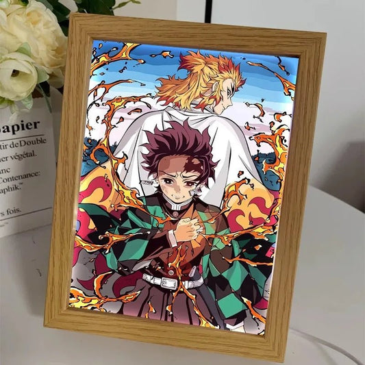 Demon Slayer: Tanjiro & Rengoku - LED Framed Wall Art - Project NuMa - 